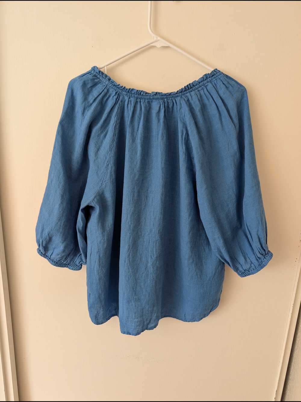 J. Jill Women Medium 100% Linen Blouse Blue Boho Beach Coastal Vacation Nautical - Picture 5 of 7